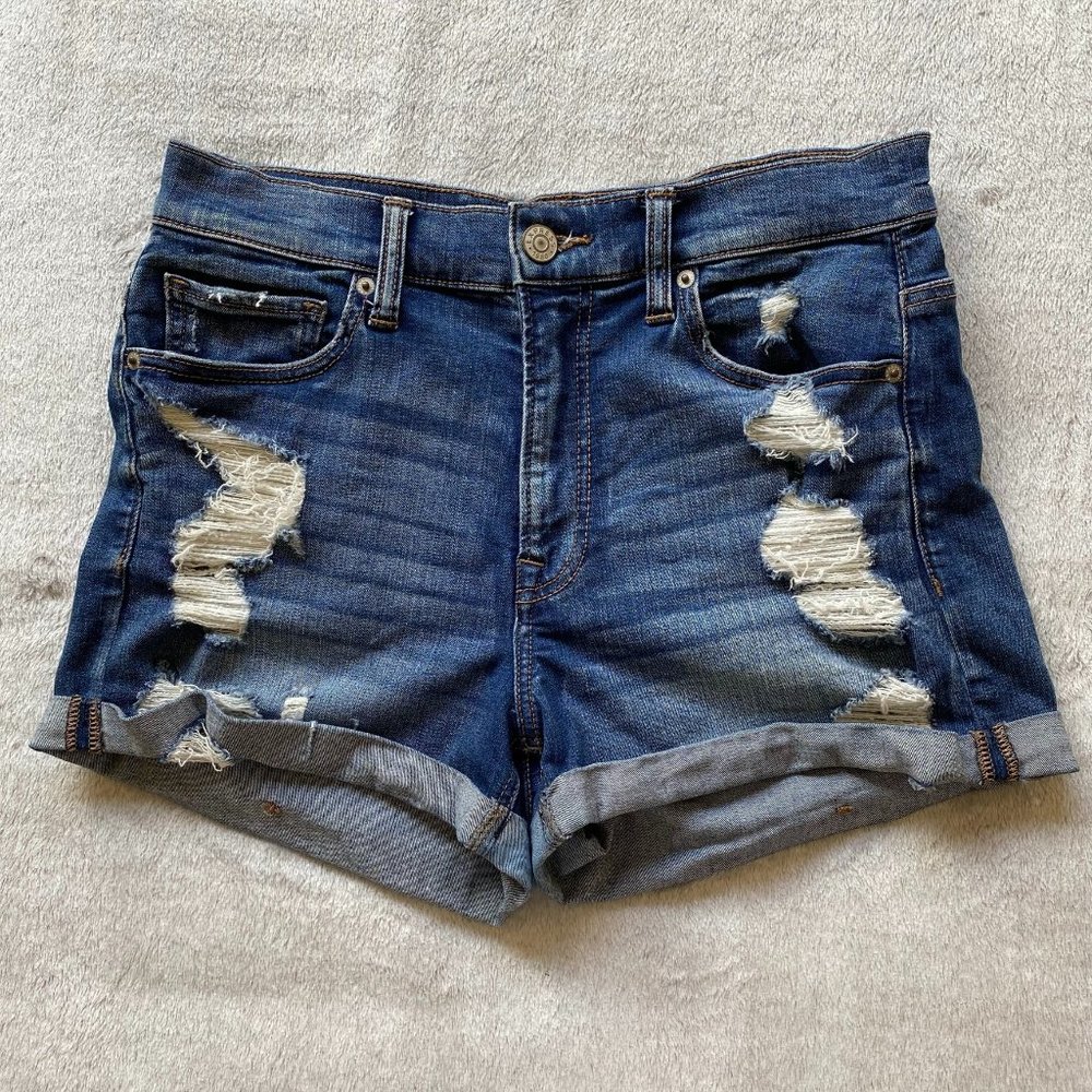 Express High Rise Denim Distressed Shorts